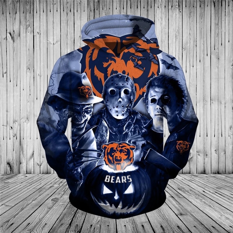 Chicago Bears Hoodie 3D Horror Night Halloween Pullover Nfl 0