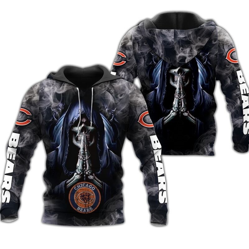 Chicago Bears Hoodie 3D Zip Hoodie Death Smoke Graphic Gifts for Fans 0