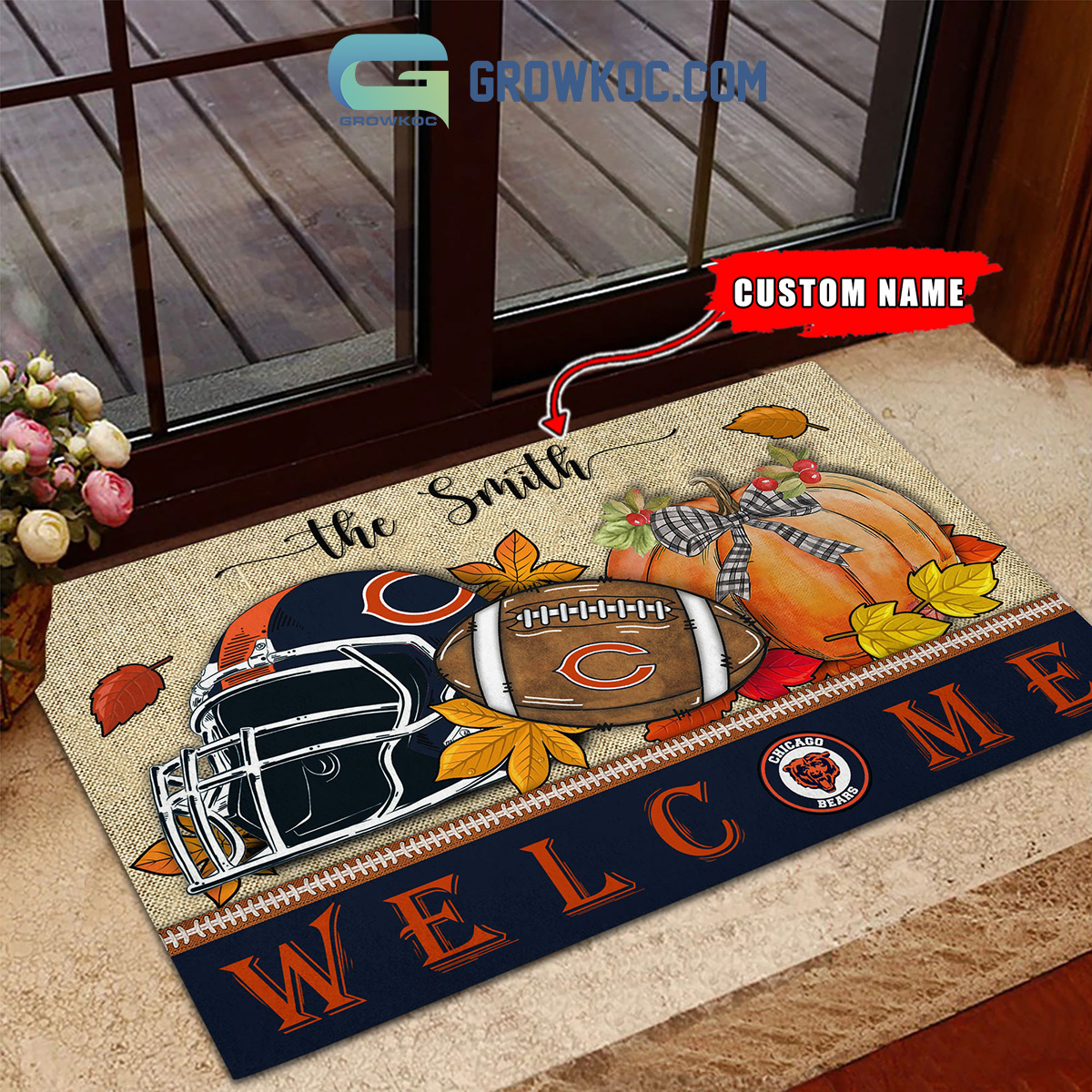 Chicago Bears NFL Welcome Fall Pumpkin Personalized Doormat2B1 NHXcD