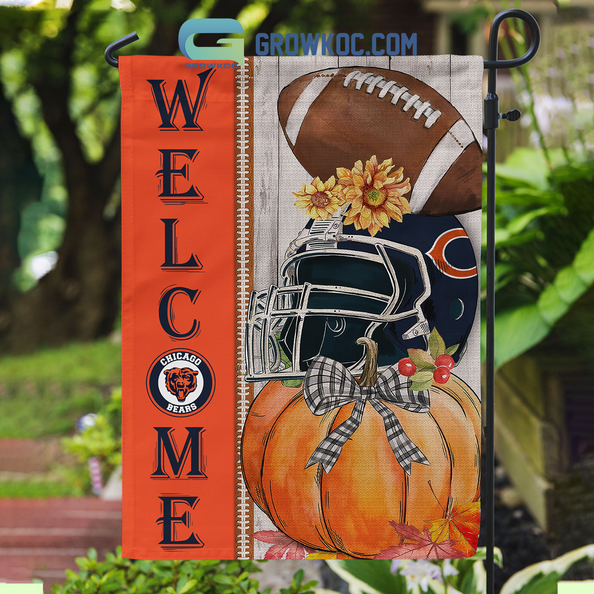 Chicago Bears NFL Welcome Fall Pumpkin Personalized House Garden Flag2B1 5i7ij