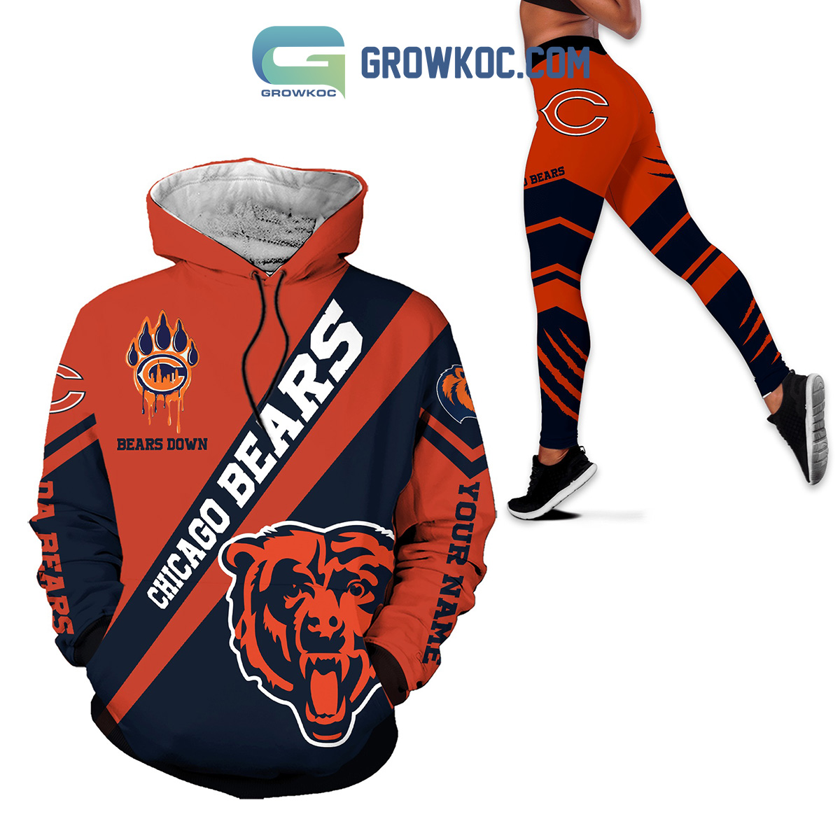 Chicago Bears Personalized Bear Down Hoodie Leggings Set2B1 EuwX3