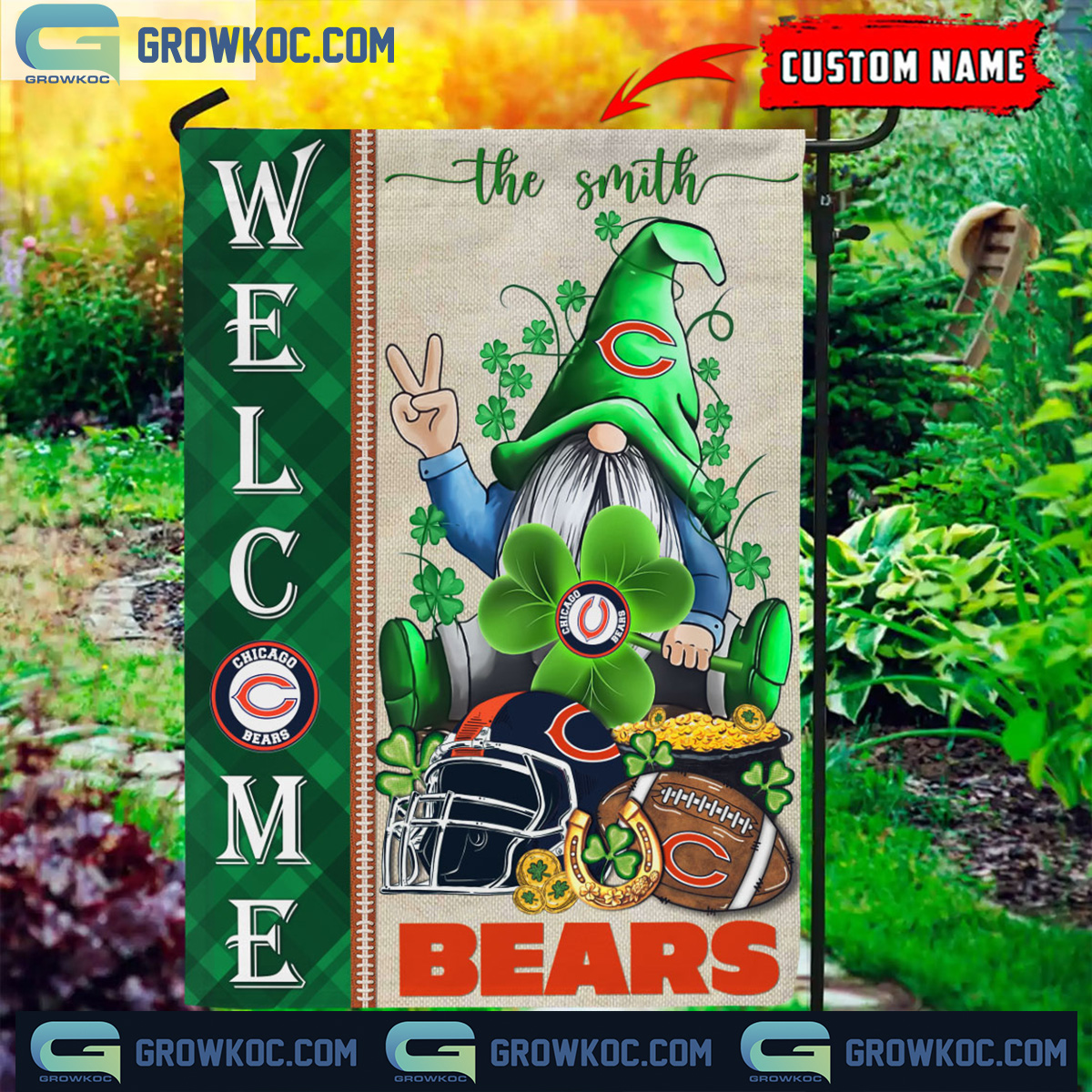 Chicago Bears St. Patricks Day Shamrock Personalized Garden Flag2B1 lTjT2