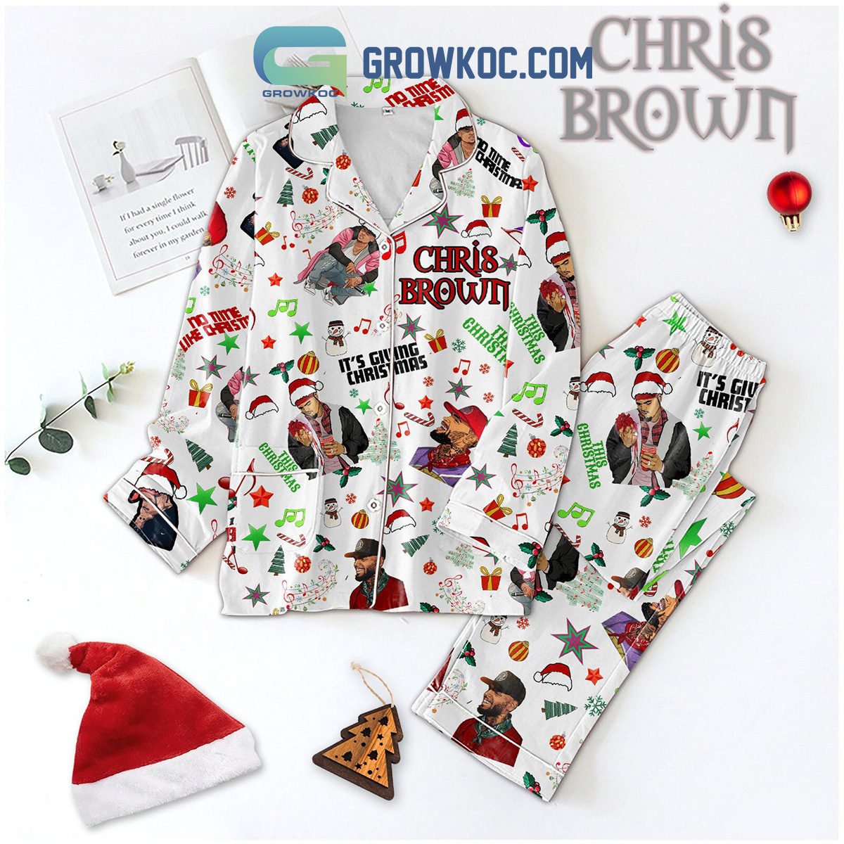 Chris Brown Its Giving Christmas Polyester Pajamas Set2B1 tZUnr