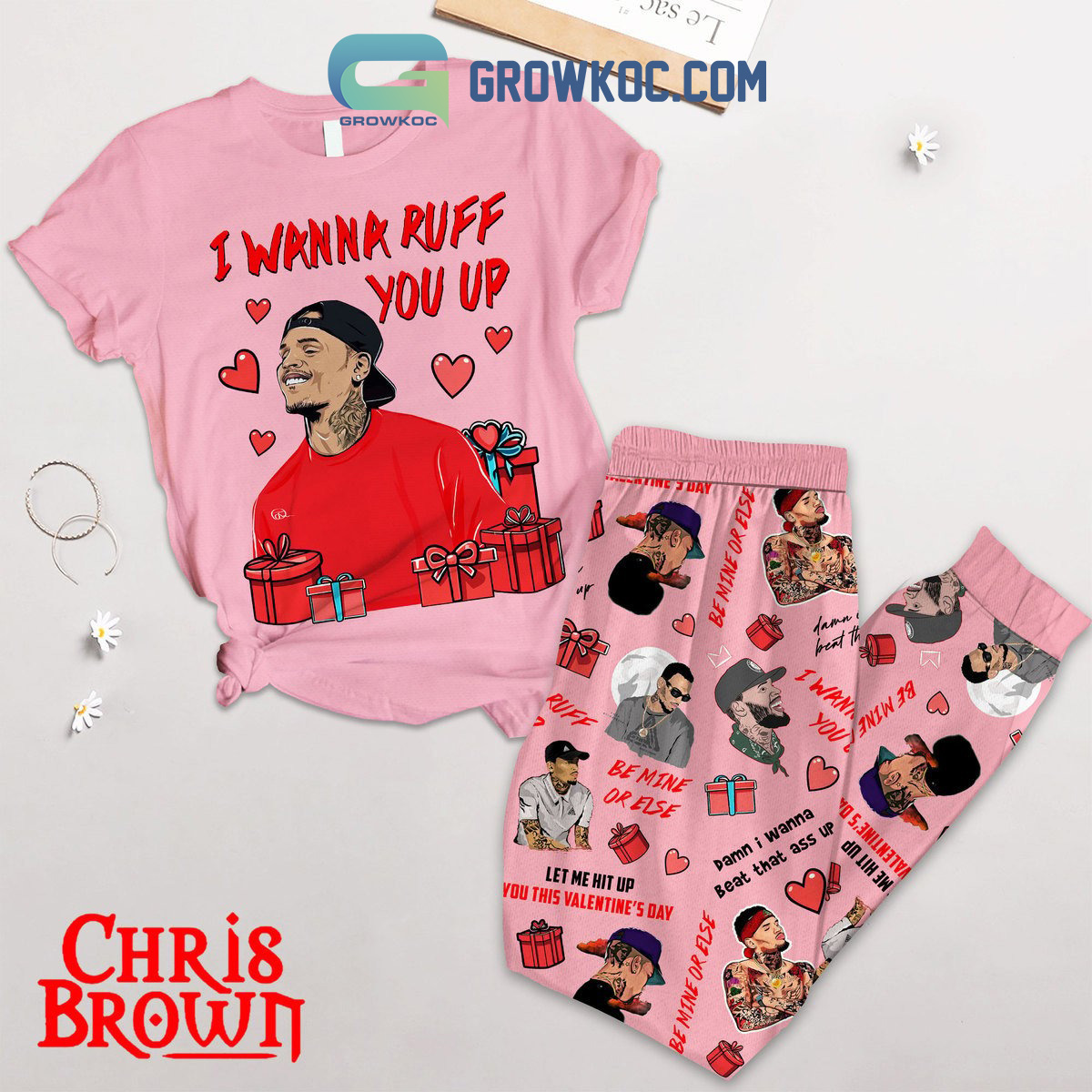 Chris Brown Wanna Ruff You Up Fleece Pajamas Set2B1 XonnK