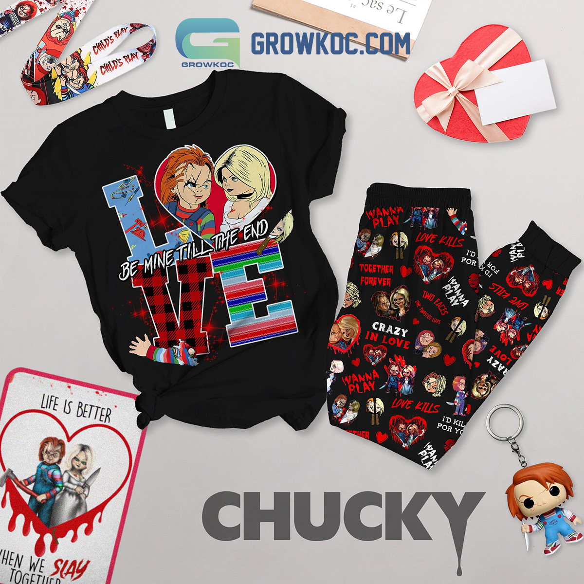 Chucky Valentine Be Mine Fleece Pajamas Set2B1 6wIdc