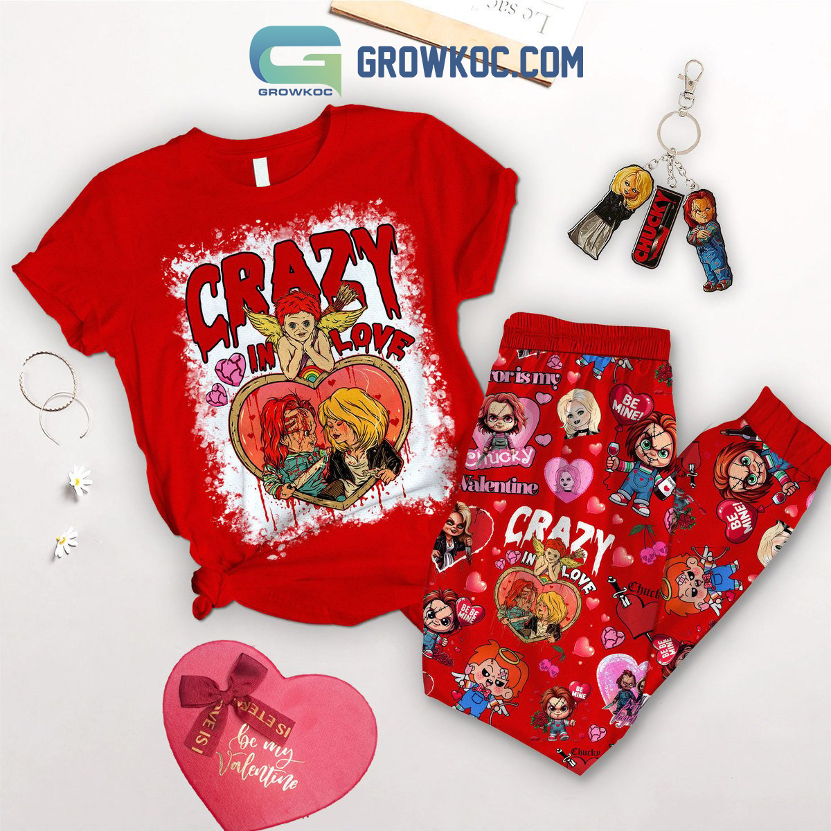 Chucky Valentine Crazy In Love Fleece Pajamas Set2B1 CPy8J