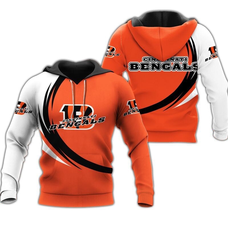 Cincinnati Bengals Curve Graphic All Over Print Hoodie Gifts For Fans 0