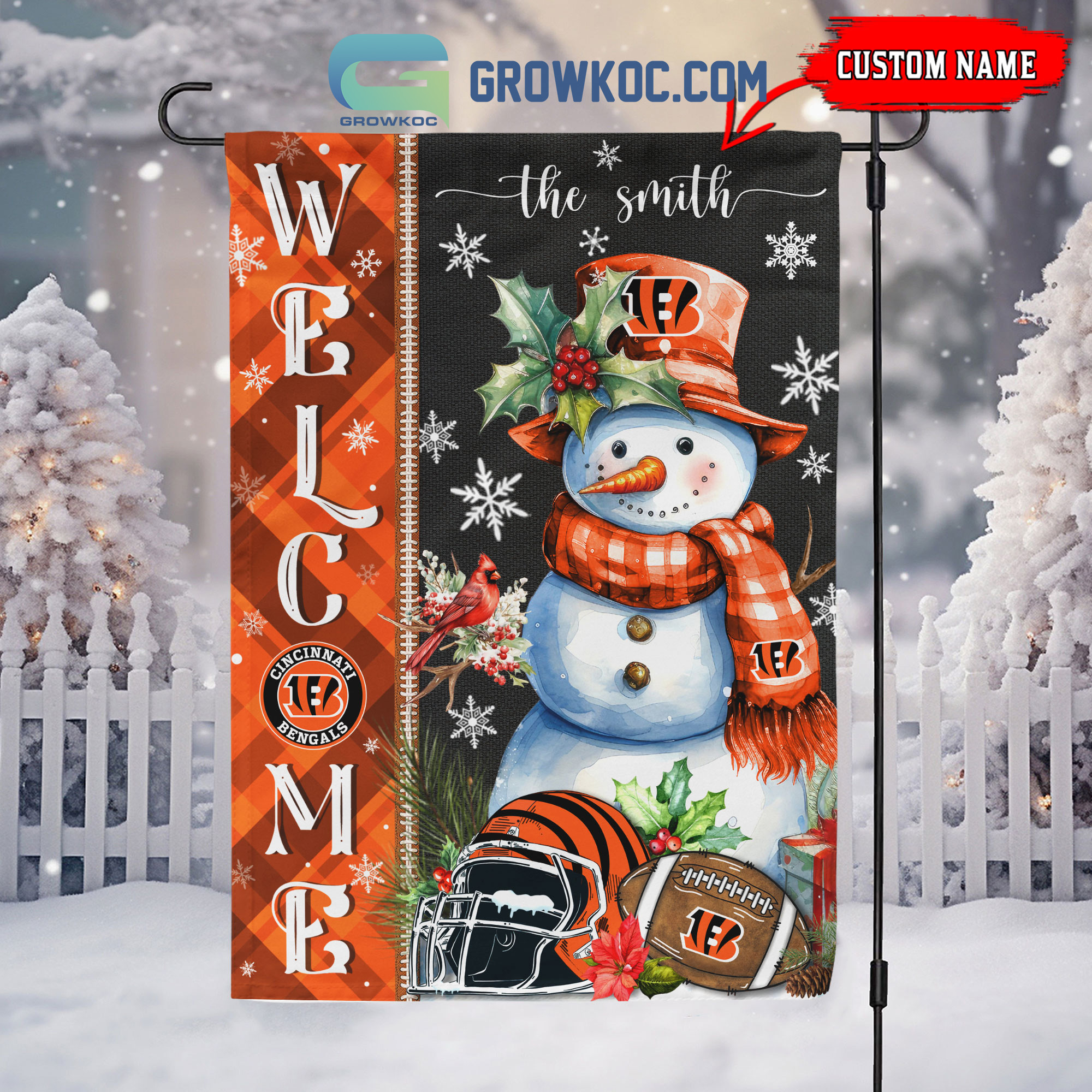 Cincinnati Bengals Football Snowman Welcome Christmas Personalized House Gargen Flag2B1 JZZHb