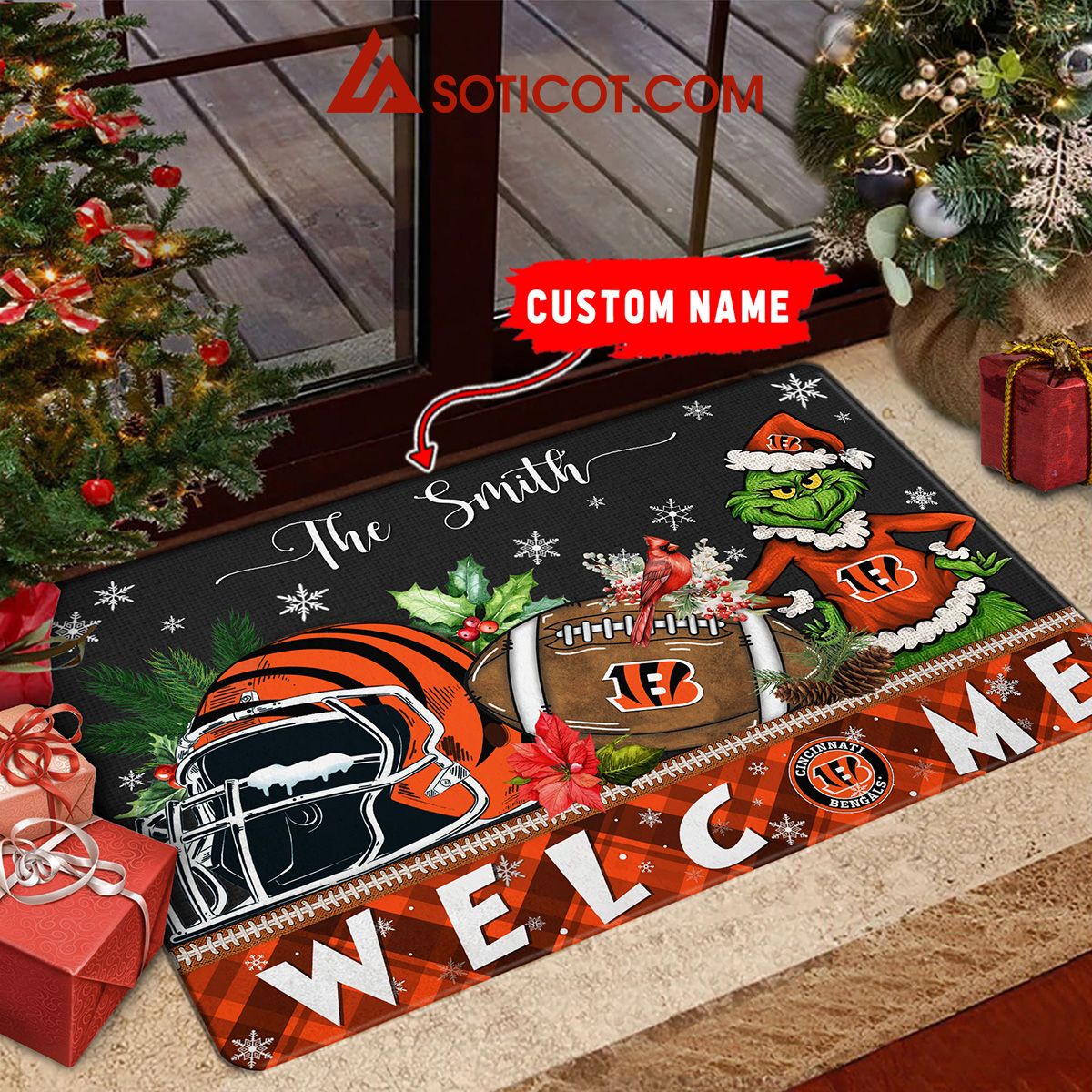 Cincinnati Bengals Grinch Welcome Christmas Football Personalized Doormat2B1 iIQVn