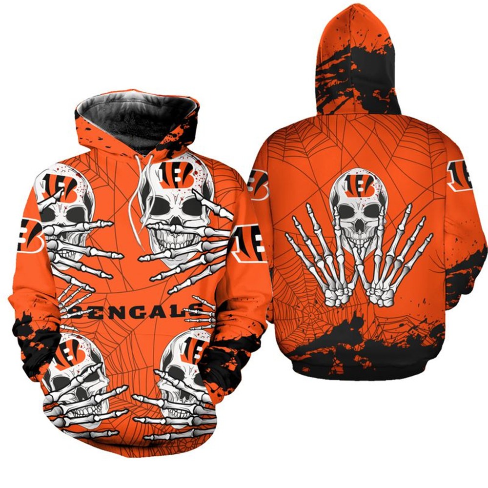 Cincinnati Bengals Halloween Graphic All Over Print Hoodie Skull 0