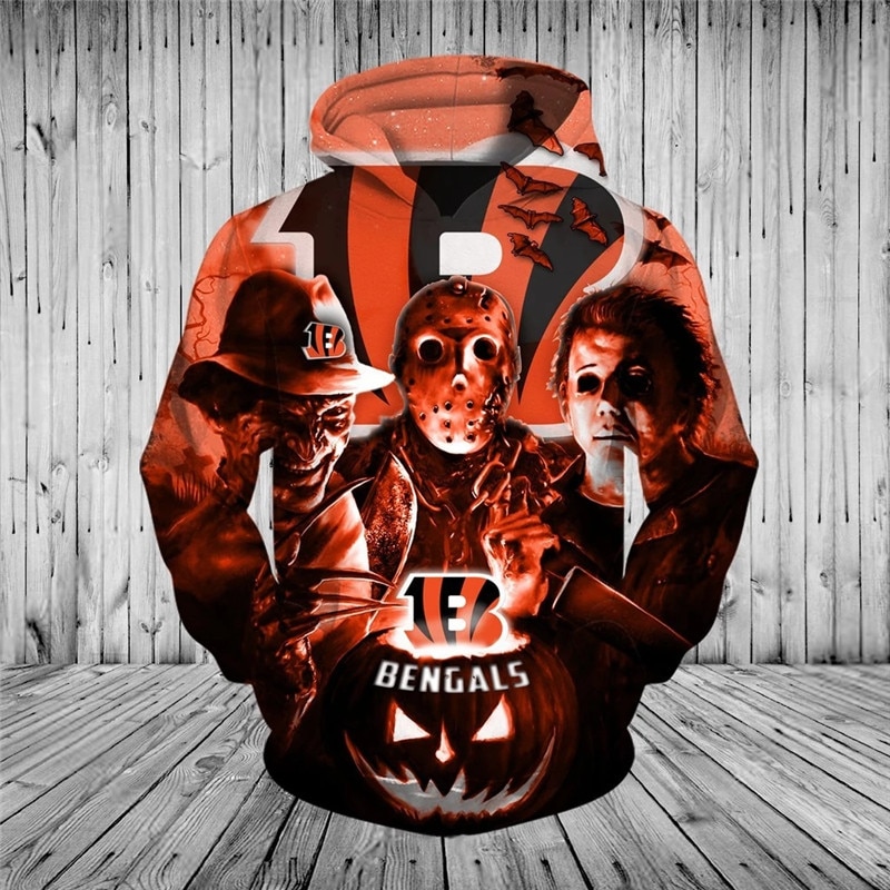 Cincinnati Bengals Hoodie 3D Horror Night Halloween Pullover Nfl 0