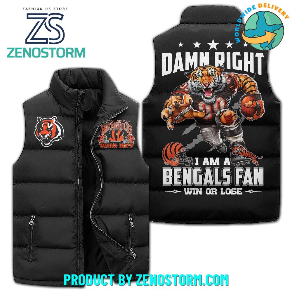 Cincinnati Bengals I Am A Fan Sleeveless Puffer Down Vest 1