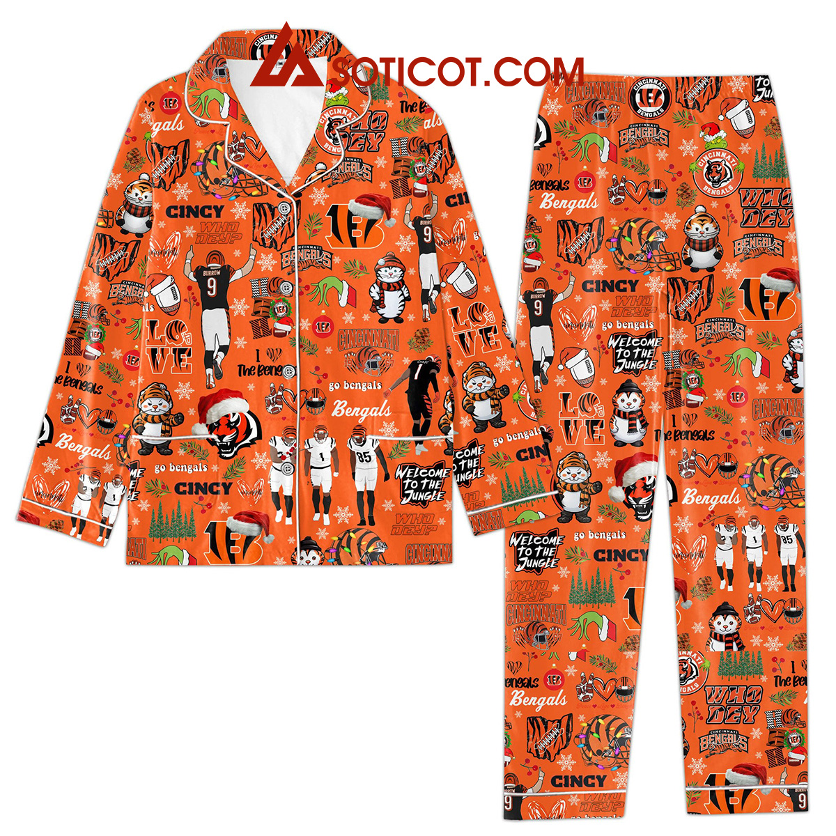 Cincinnati Bengals I Love Bengals Merry Christmas Pajamas Set2B1 o4XoL