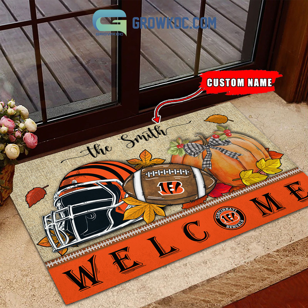 Cincinnati Bengals NFL Welcome Fall Pumpkin Personalized Doormat2B1 KdaWj