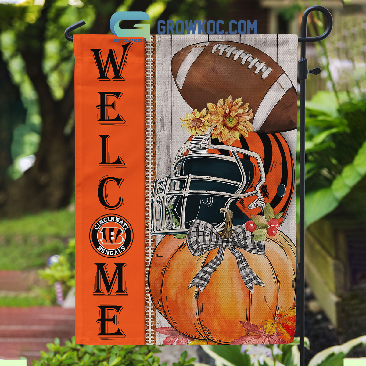 Cincinnati Bengals NFL Welcome Fall Pumpkin Personalized House Garden Flag2B1 J5sAd