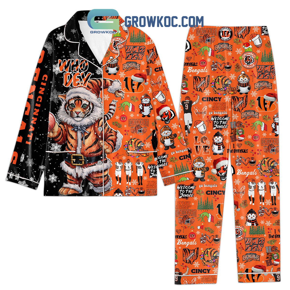 Cincinnati Bengals Who Dey Welcome To The Jungle Pajamas Set2B1 7FCMc