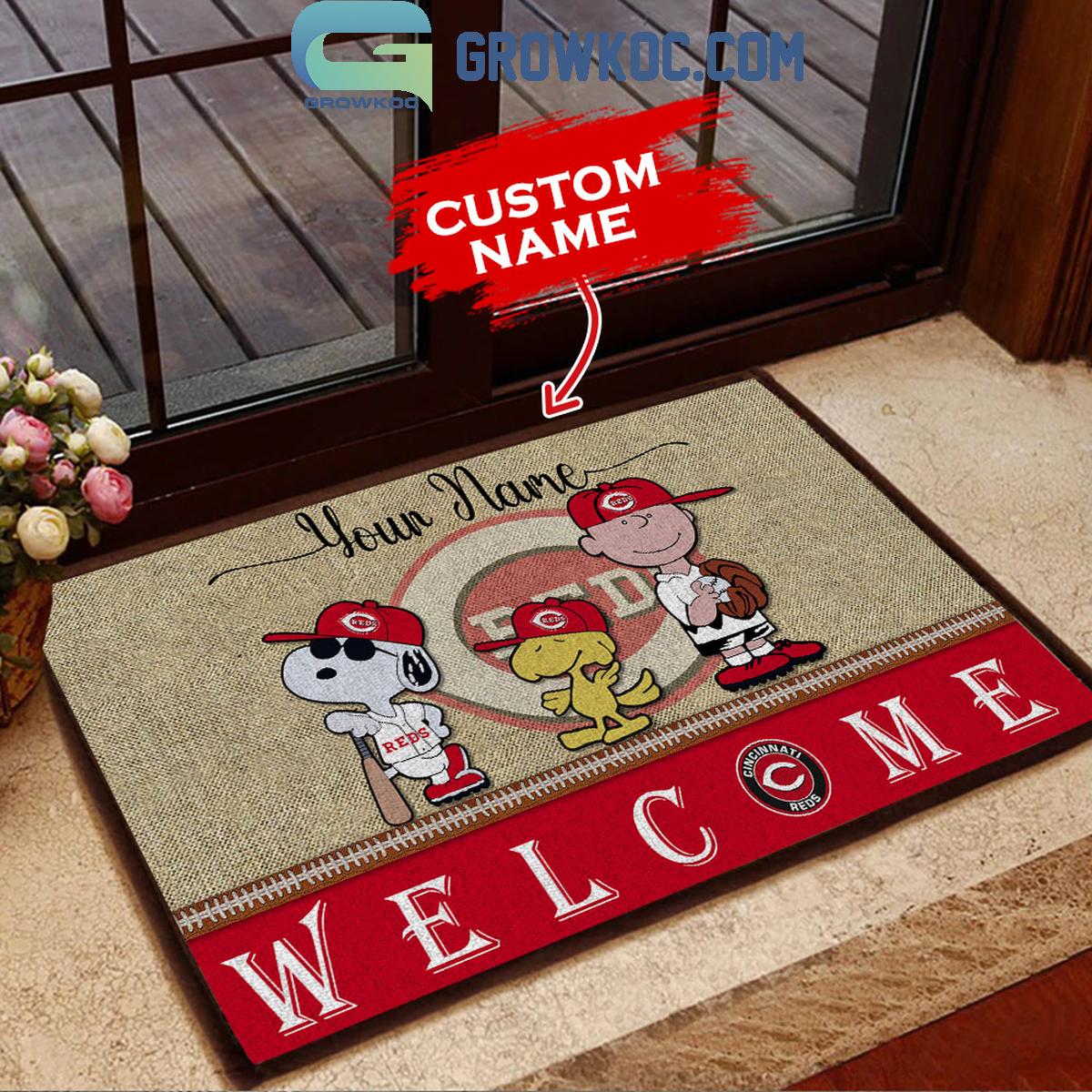 Cincinnati Reds Snoopy Personalized Fan Doormats 1 Ovr7c