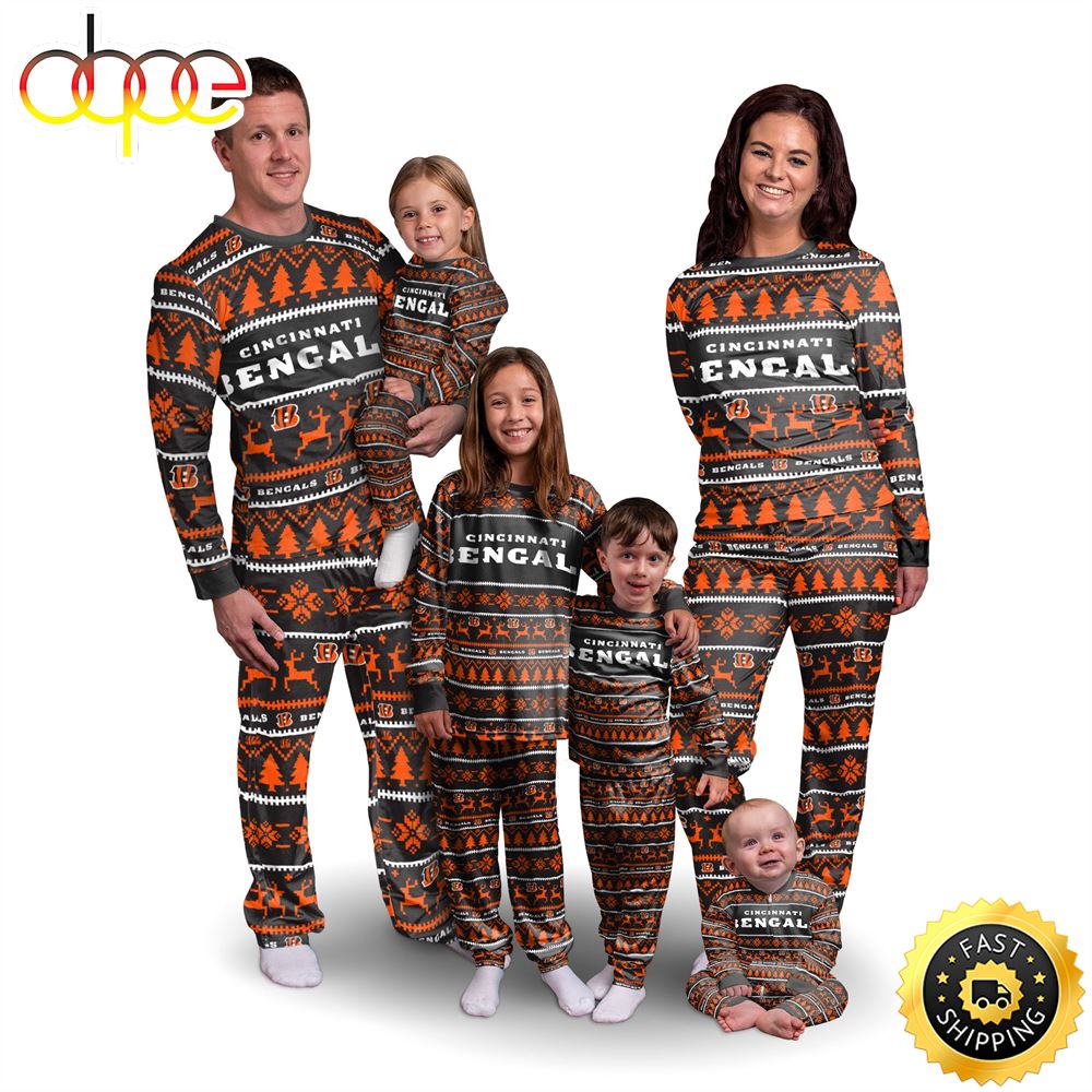 Cincinnati Bengals NFL Patterns Essentials Christmas Holiday Family Matching Pajama Sets twbizk