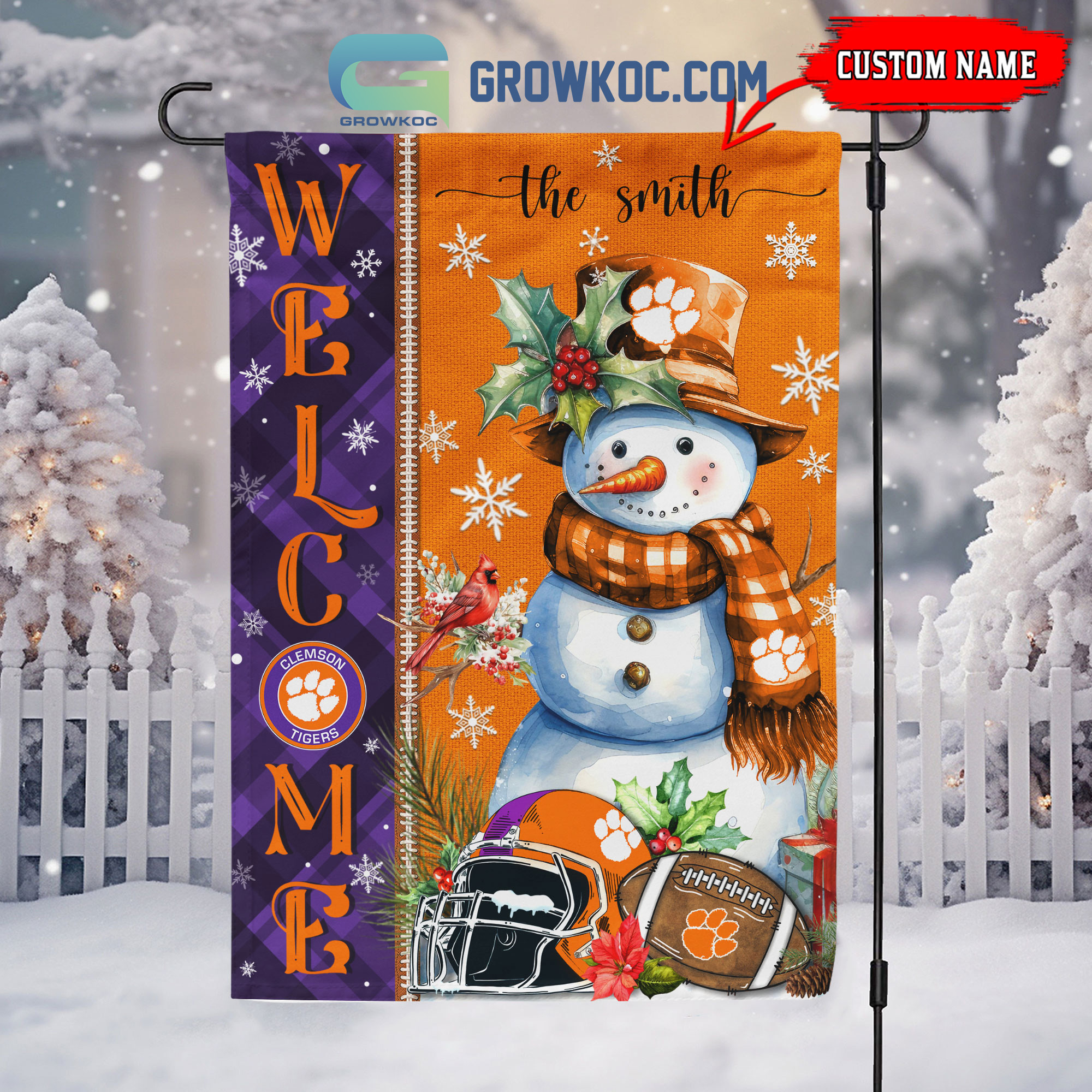 Clemson Tigers Football Snowman Welcome Christmas House Garden Flag2B1 zfME9