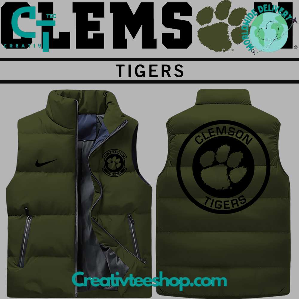 Clemson Tigers Football Veterans Sleeveless Puffer Jacket 1