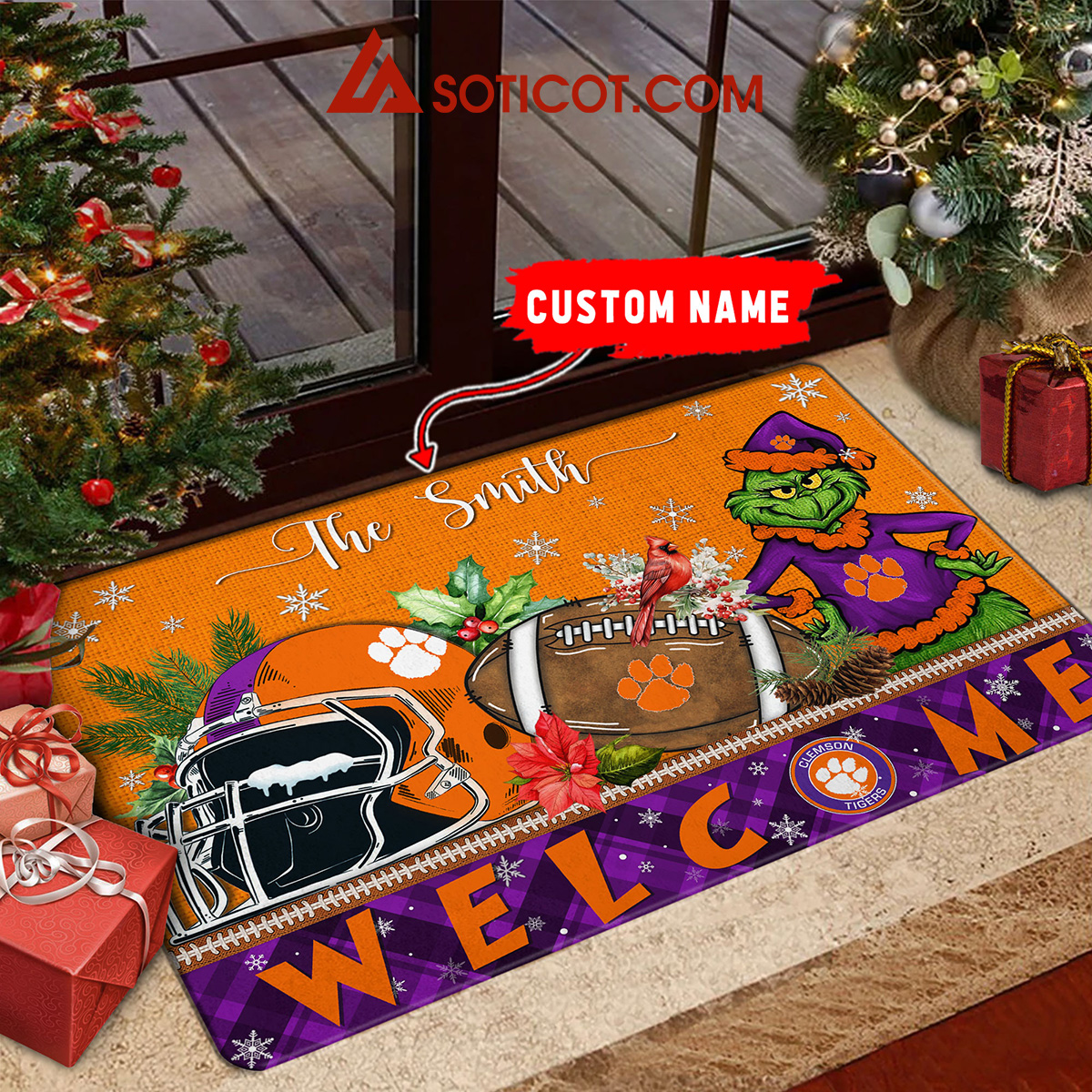 Clemson Tigers Grinch Welcome Christmas Football Personalized Doormat2B1 XmXjr