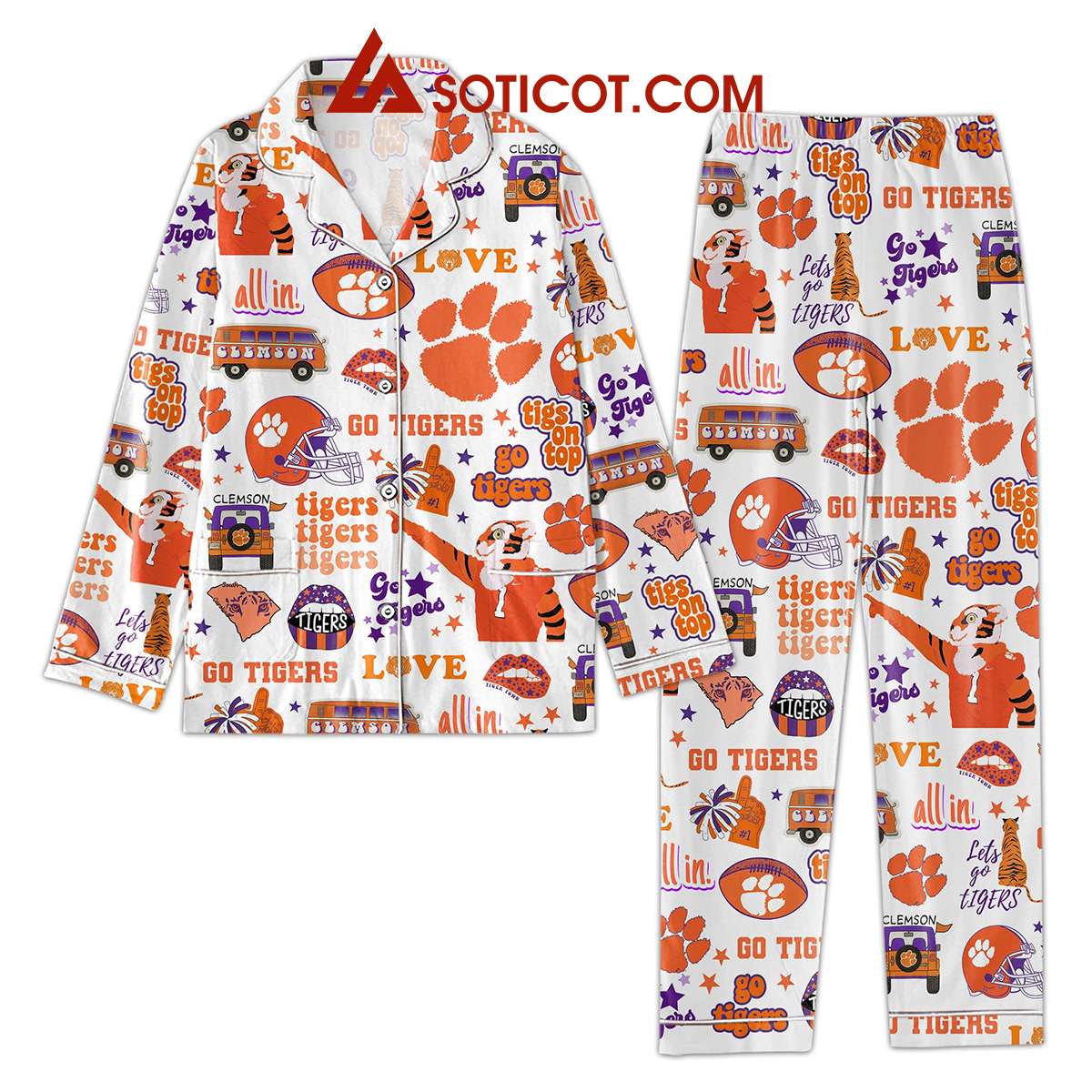 Clemson Tigers Lets Go Tigers Pajamas Set2B1 bWUzf