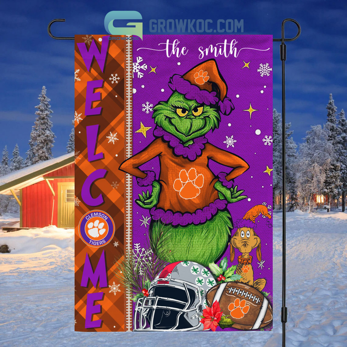 Clemson Tigers NCAA Grinch Football Welcome Christmas House Garden Flag2B1 49OQN