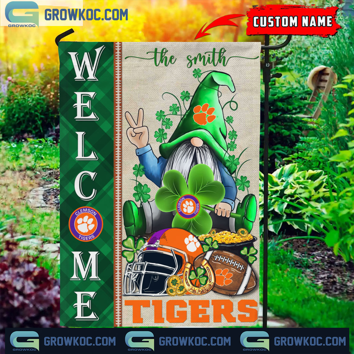 Clemson Tigers St. Patricks Day Shamrock Personalized Garden Flag2B1 xNTbY