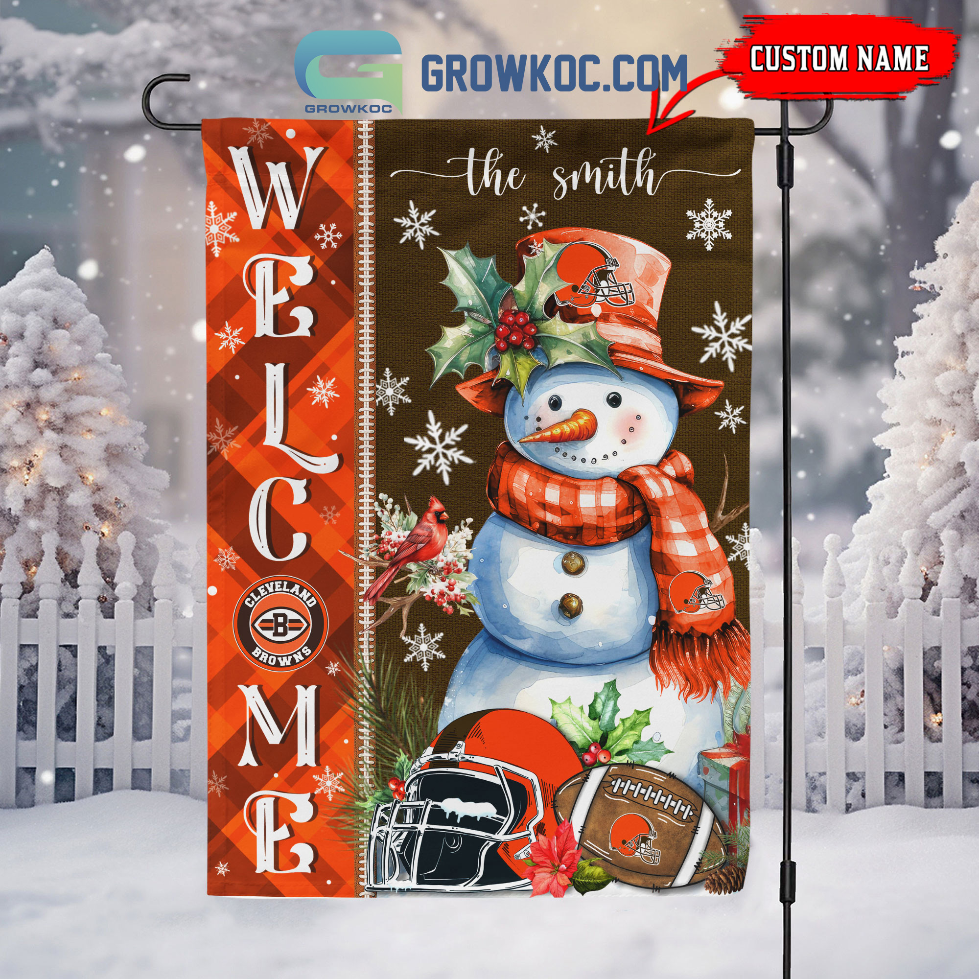 Cleveland Browns Football Snowman Welcome Christmas Personalized House Gargen Flag2B1 lK8NF