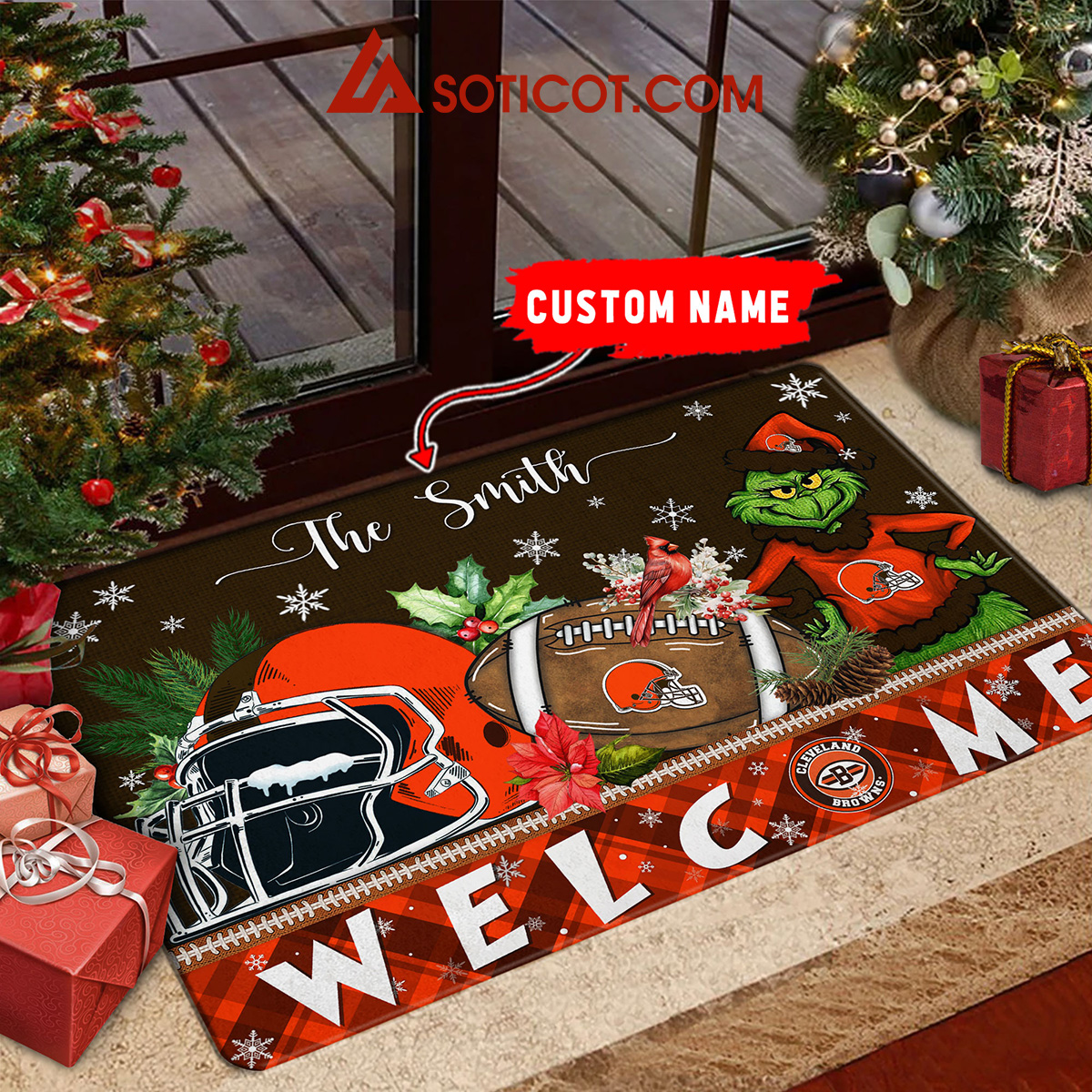 Cleveland Browns Grinch Welcome Christmas Football Personalized Doormat2B1 VFskw