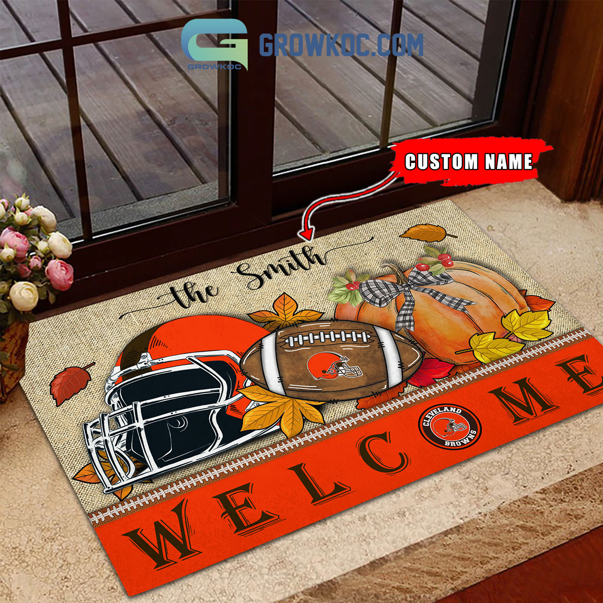 Cleveland Browns NFL Welcome Fall Pumpkin Personalized Doormat2B1 u0Wgx