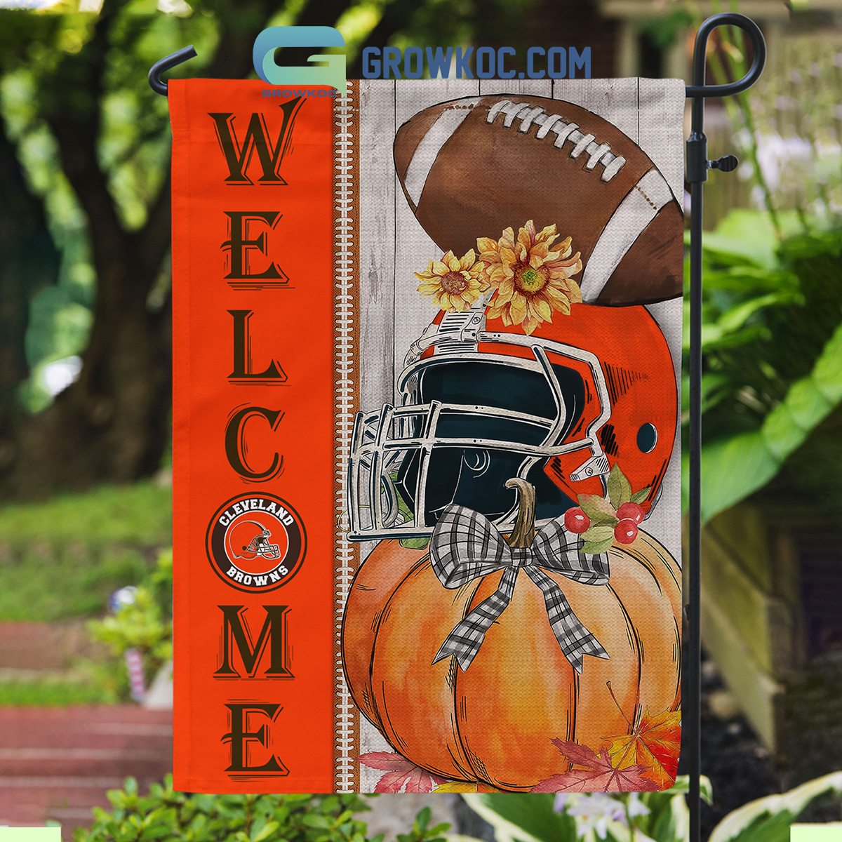 Cleveland Browns NFL Welcome Fall Pumpkin Personalized House Garden Flag2B1 0cve3