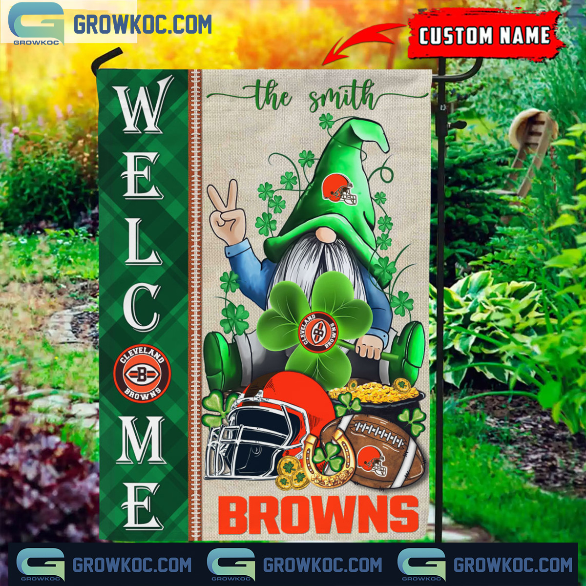 Cleveland Browns St. Patricks Day Shamrock Personalized Garden Flag2B1 XyA1b