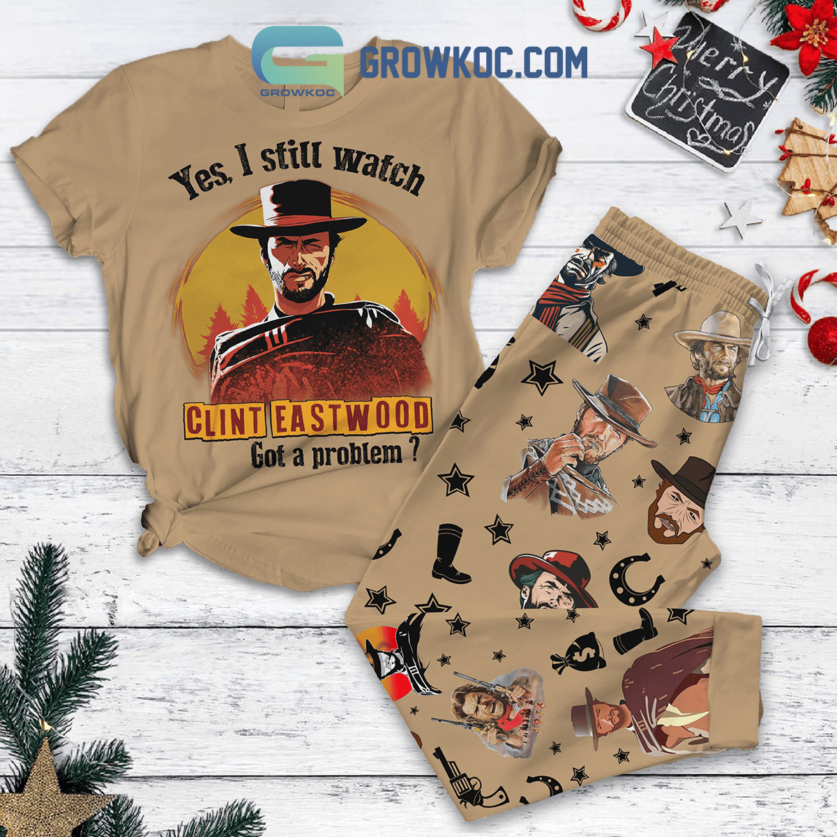 Clint Eastwood The Good The Bad And The Ugly Christmas Fleece Pajamas Set2B1 PA2kT