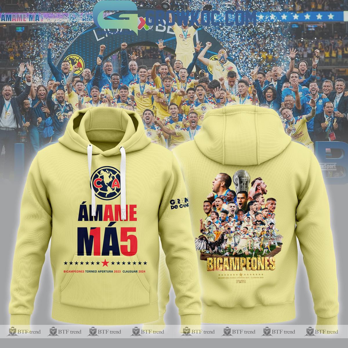 Club America Bicampeones Amame 15 Champions Yellow Design Hoodie Shirt 1 AICrO