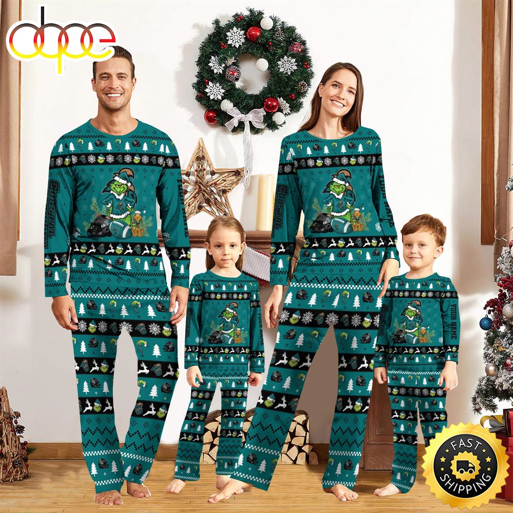 Coastal Carolina Chanticleers NCAA Custom Name Grinch Christmas And Sport Team Pajama Set vyc0w0