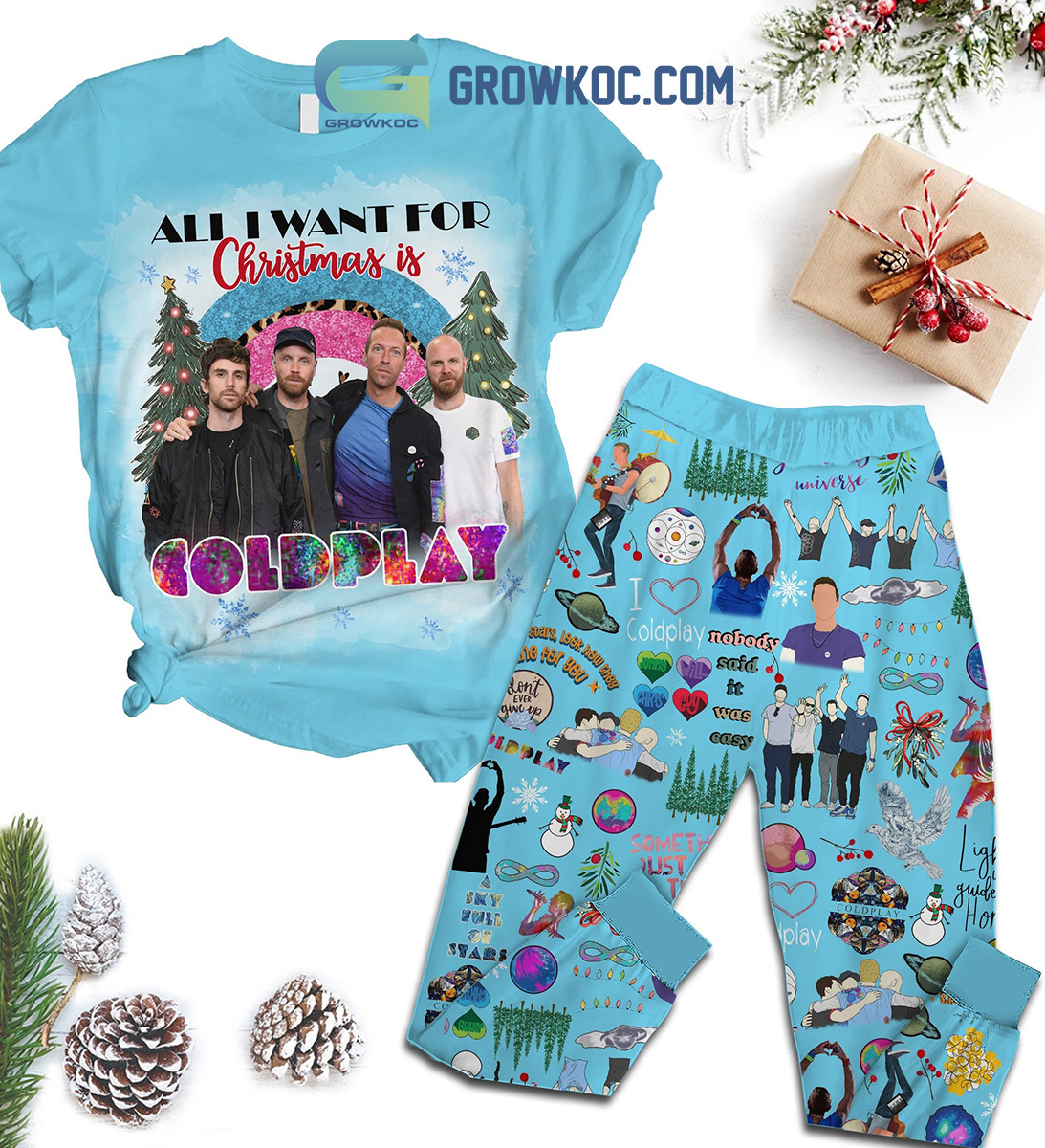 Coldplay All I Want For Christmas Is Coldplay Dont Ever Give Up Nobody Said It Was Easy Winter Holiday Fleece Pajama Sets2B1 kC5F0