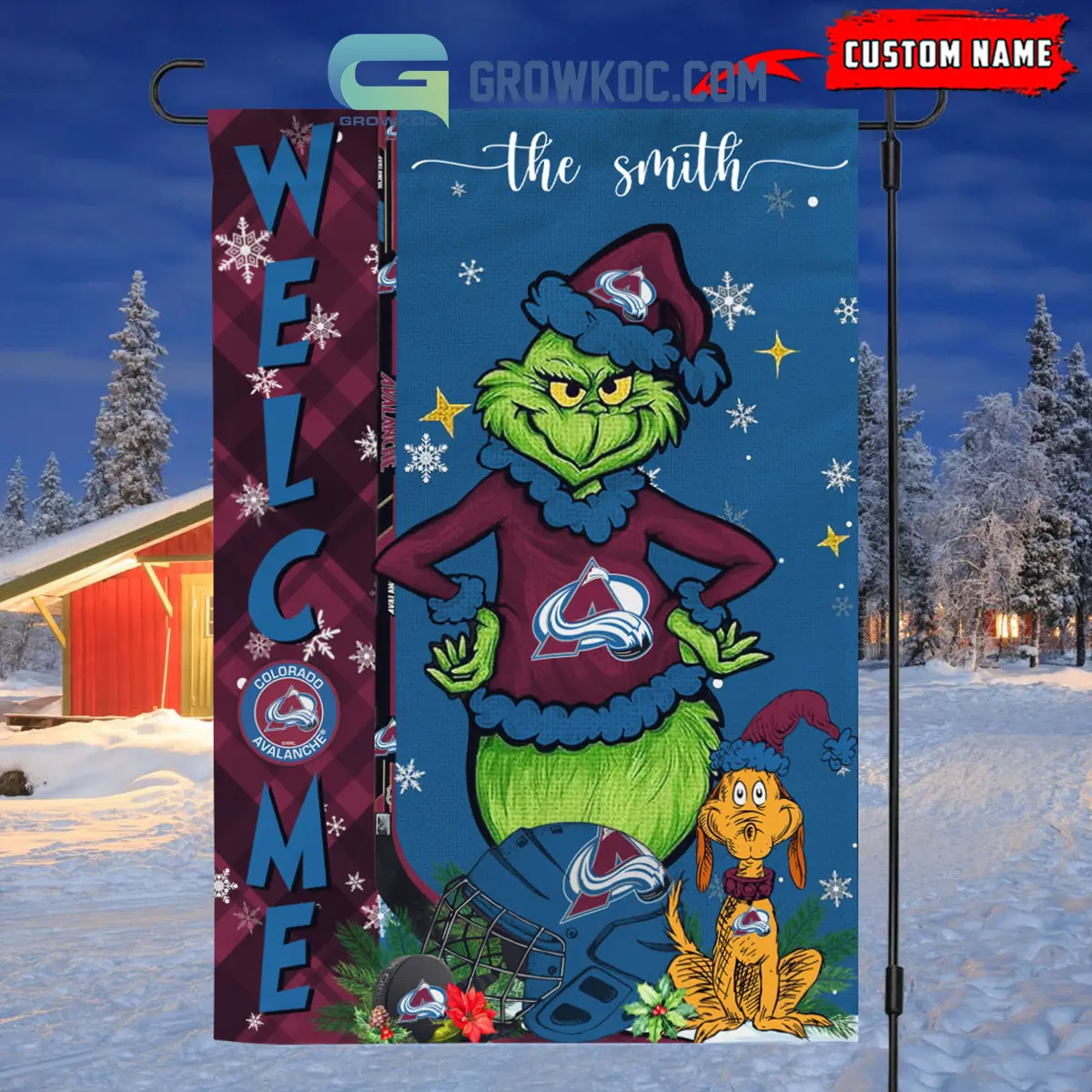 Colorado Avalanche Grinch Christmas Personalized House Garden Flag Canvas2B1 aLby6