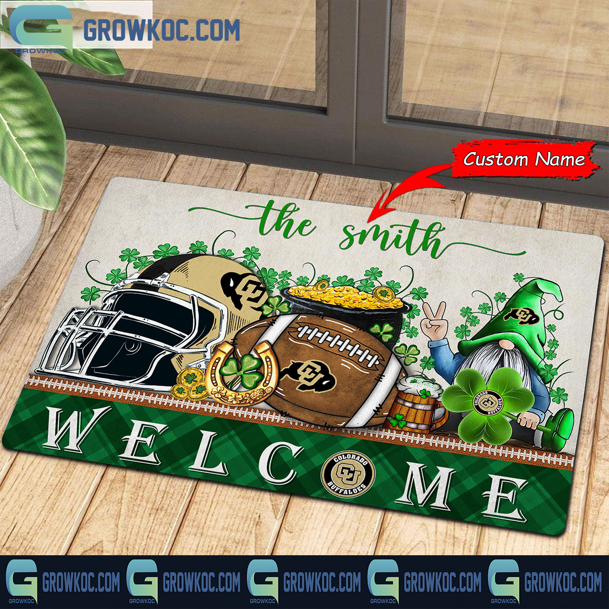 Colorado Buffaloes St. Patricks Day Shamrock Personalized Doormat2B1 mp8Ll