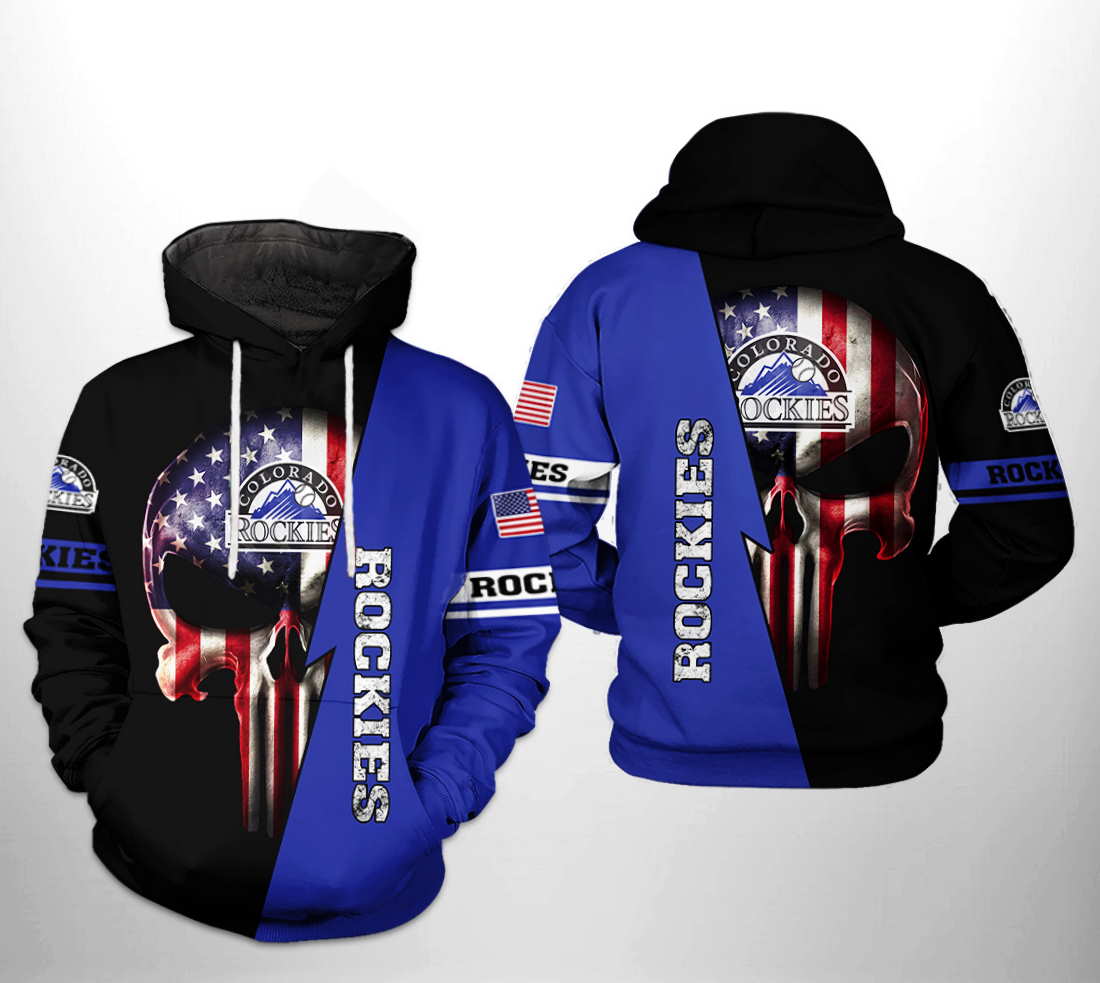 Colorado Rockies MLB US Flag Skull All Over Print Hoodie 0