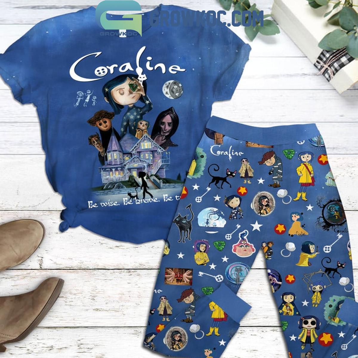 Coraline Be Wise Be Brave Be Tricky Fleece Pajamas Set 1 foYqH