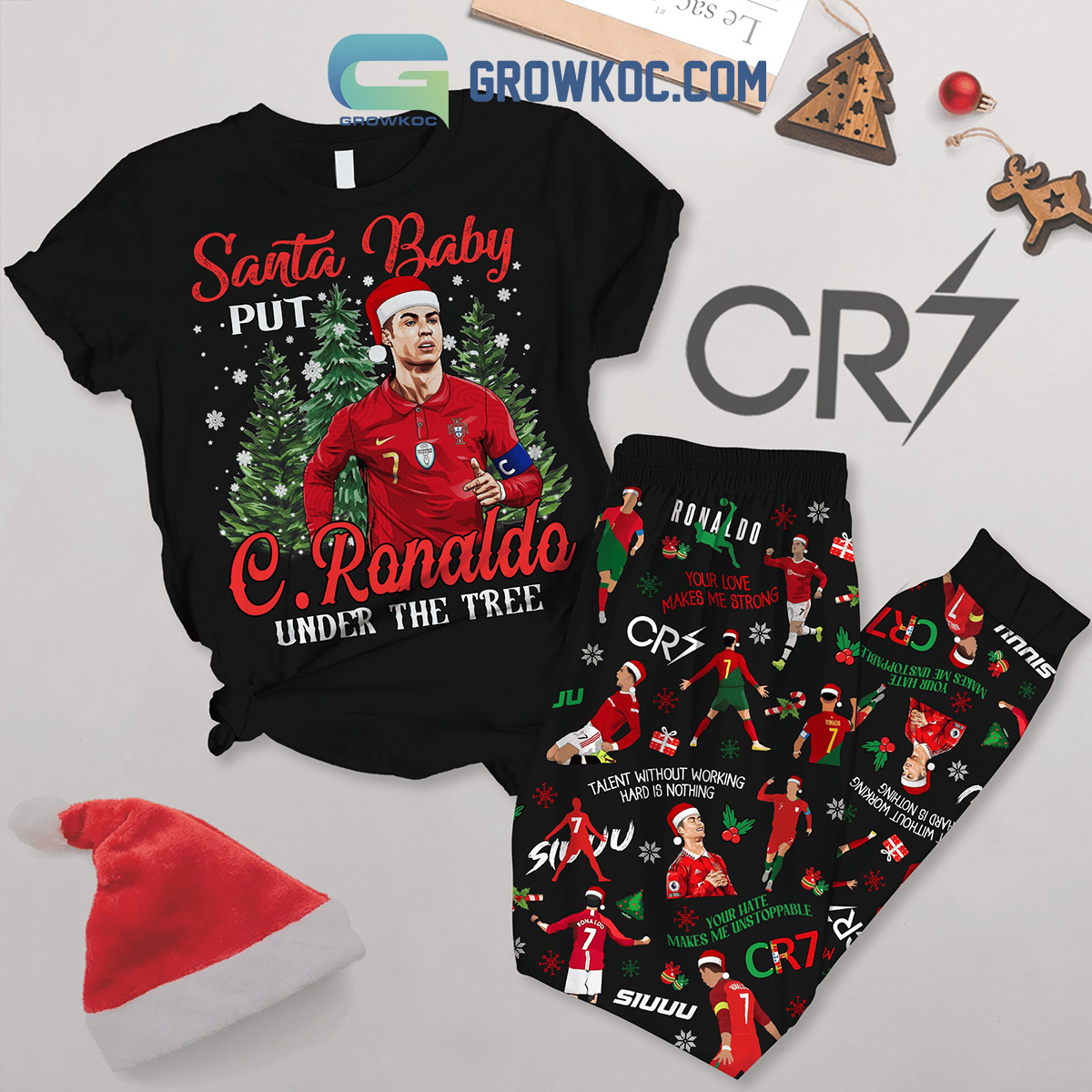 Cristiano Ronaldo Santa Put CR7 Under The Tree Fleece Pajamas Set2B1 cU5pe