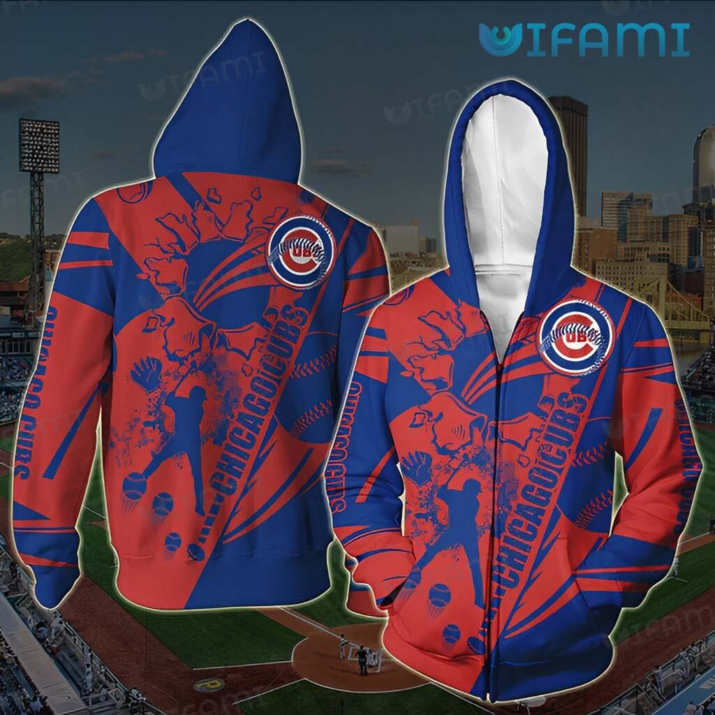 Cubs Zip Up Hoodie 3D Baseballer Stitches Logo Chicago Cubs Gift 1