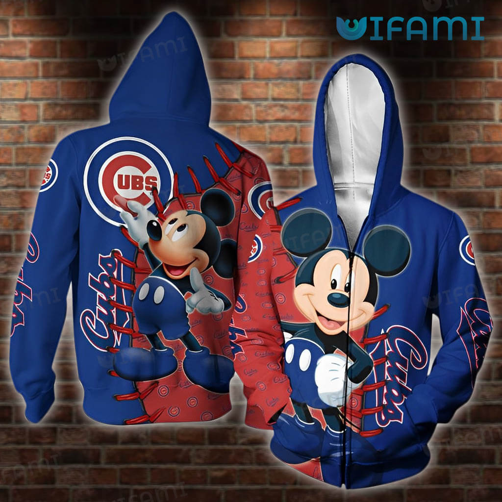 Cubs Zip Up Hoodie 3D Mickey Stitches Logo Chicago Cubs Gift 1