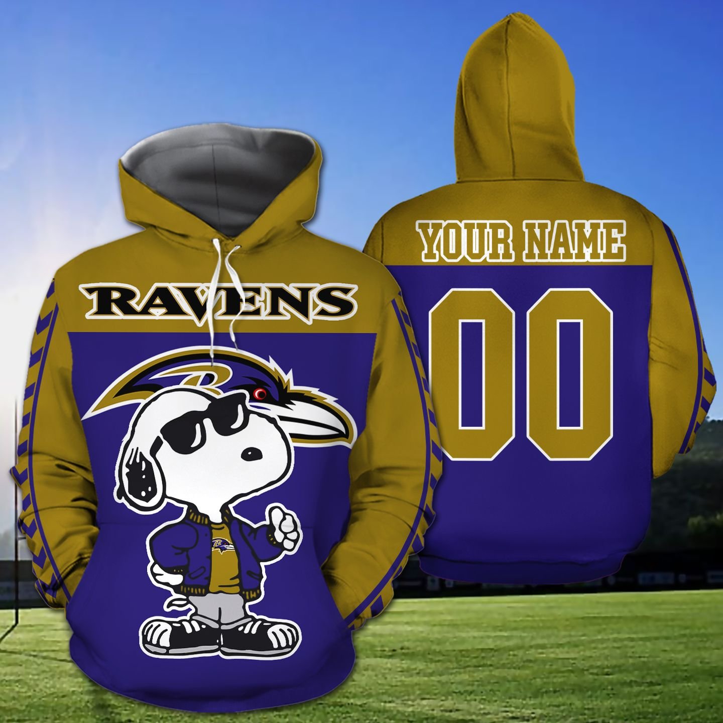 Custom Baltimore Ravens Hoodie With Name And Number All Over Print Zip Up Hoodie 0