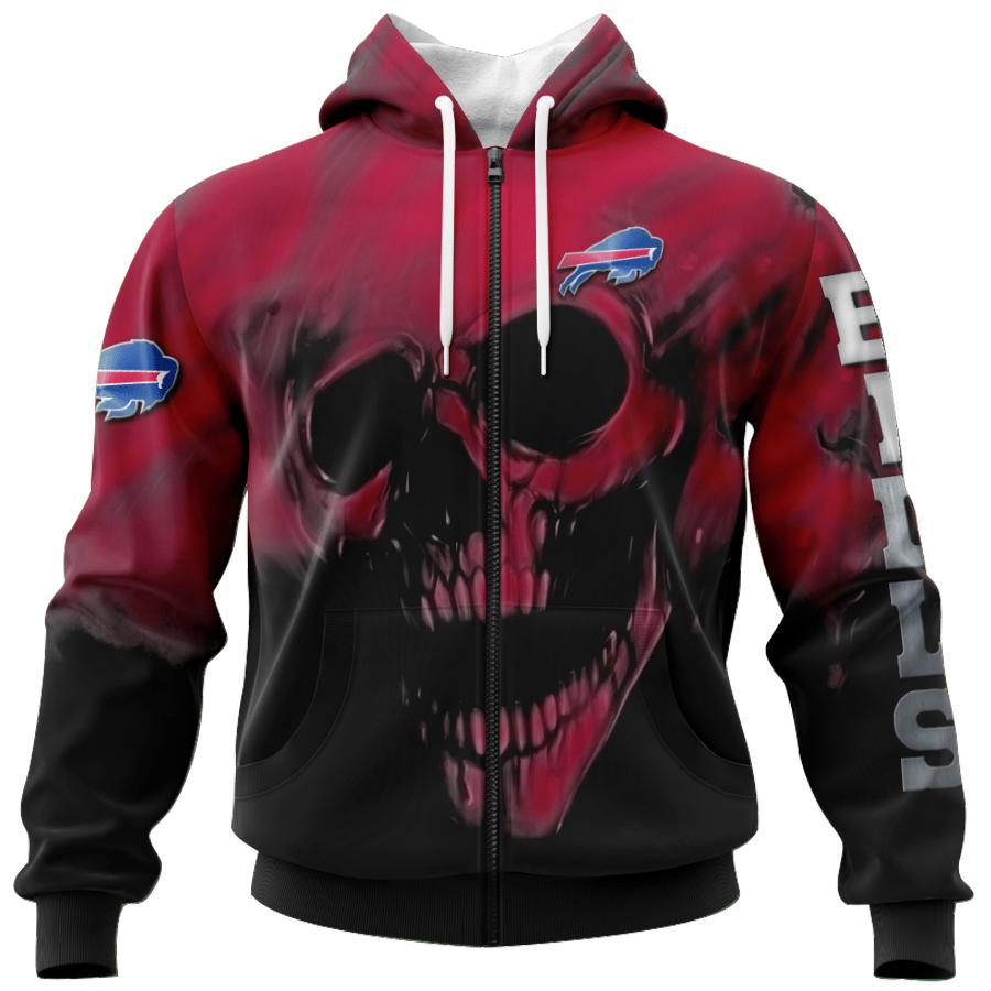 Custom Buffalo Bills Skull Hoodie With 3D Design And Custom Name Number For Fans 0