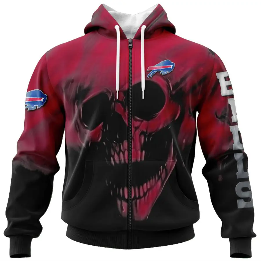 Custom Buffalo Bills Skull Hoodie With 3D Design And Custom Name Number For Fans 0