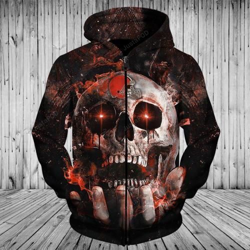 Custom Cleveland Browns Zipper Hoodie with 3D Skull Design Perfect Gift for NFL Fans 1