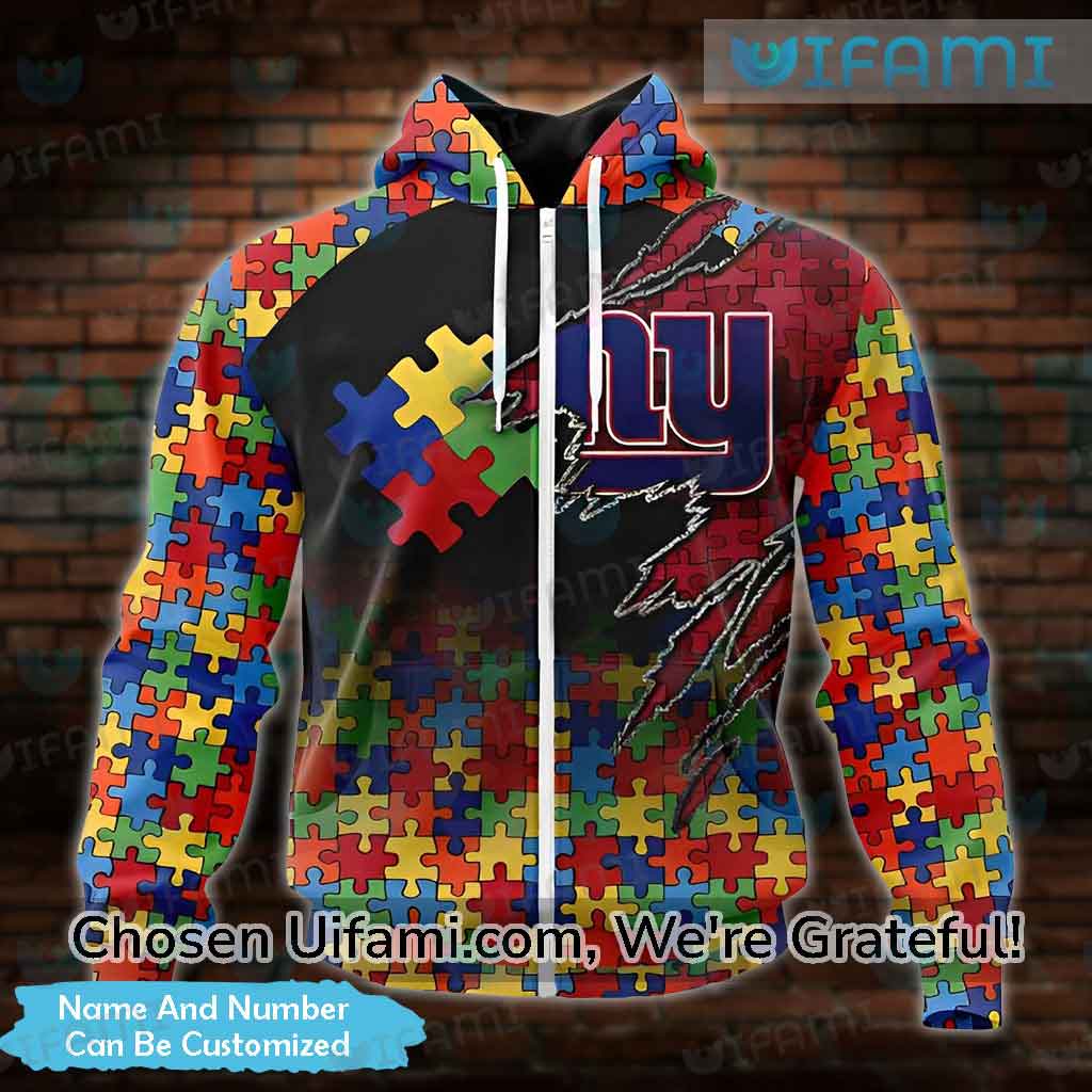 Custom NY Giants Zip Up Hoodie 3D Glamorous Autism New York Giants Gift 2