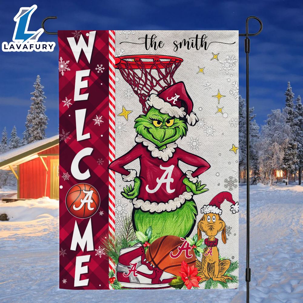 Custom Name NCAA Alabama Crimson Tide Grinch Basketball Christmas Welcome Garden Flag